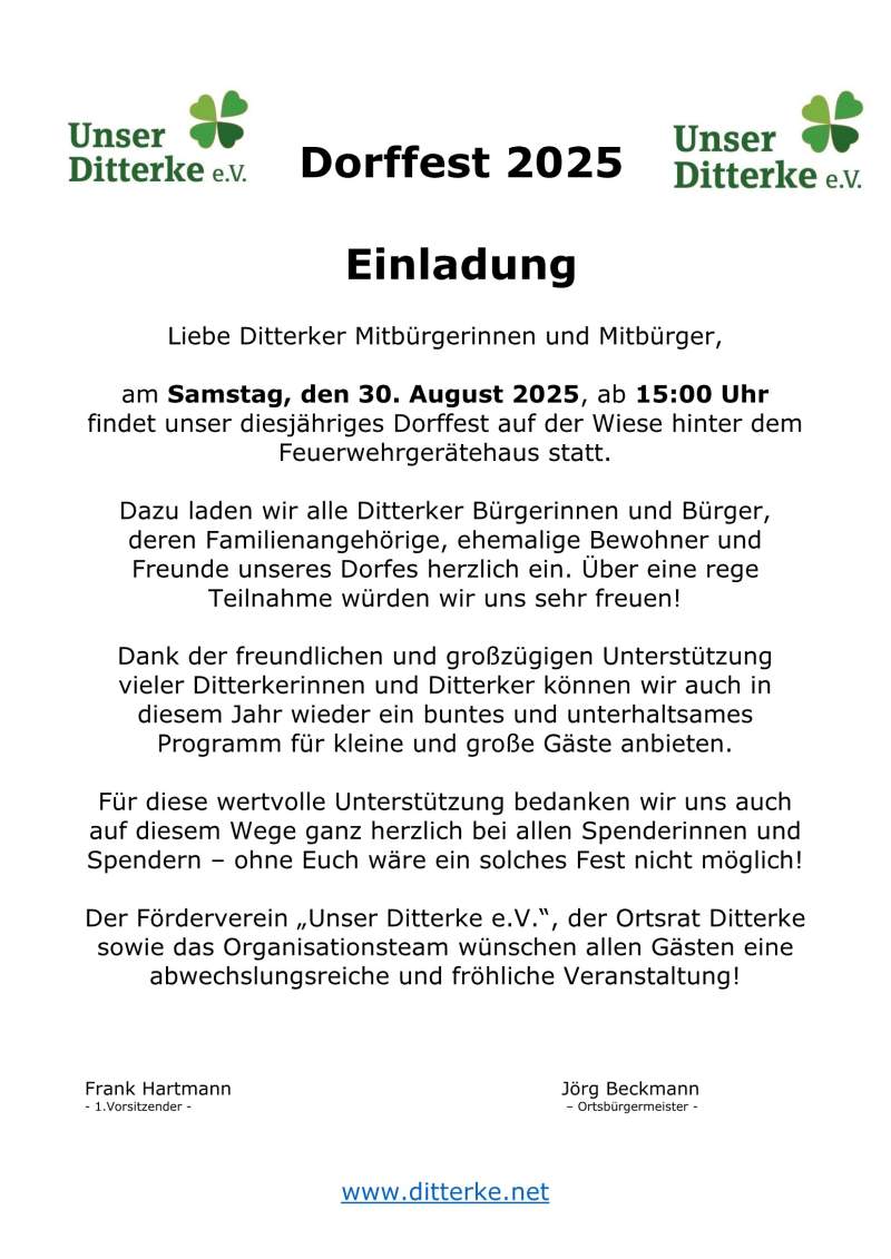 Einladung Dorffest 2025 mit Programm Page 1